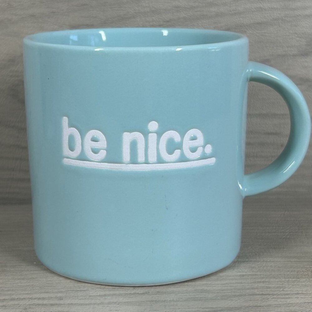 Threshold Be Nice Mug Aqua White Cup Ceramic Large 15oz